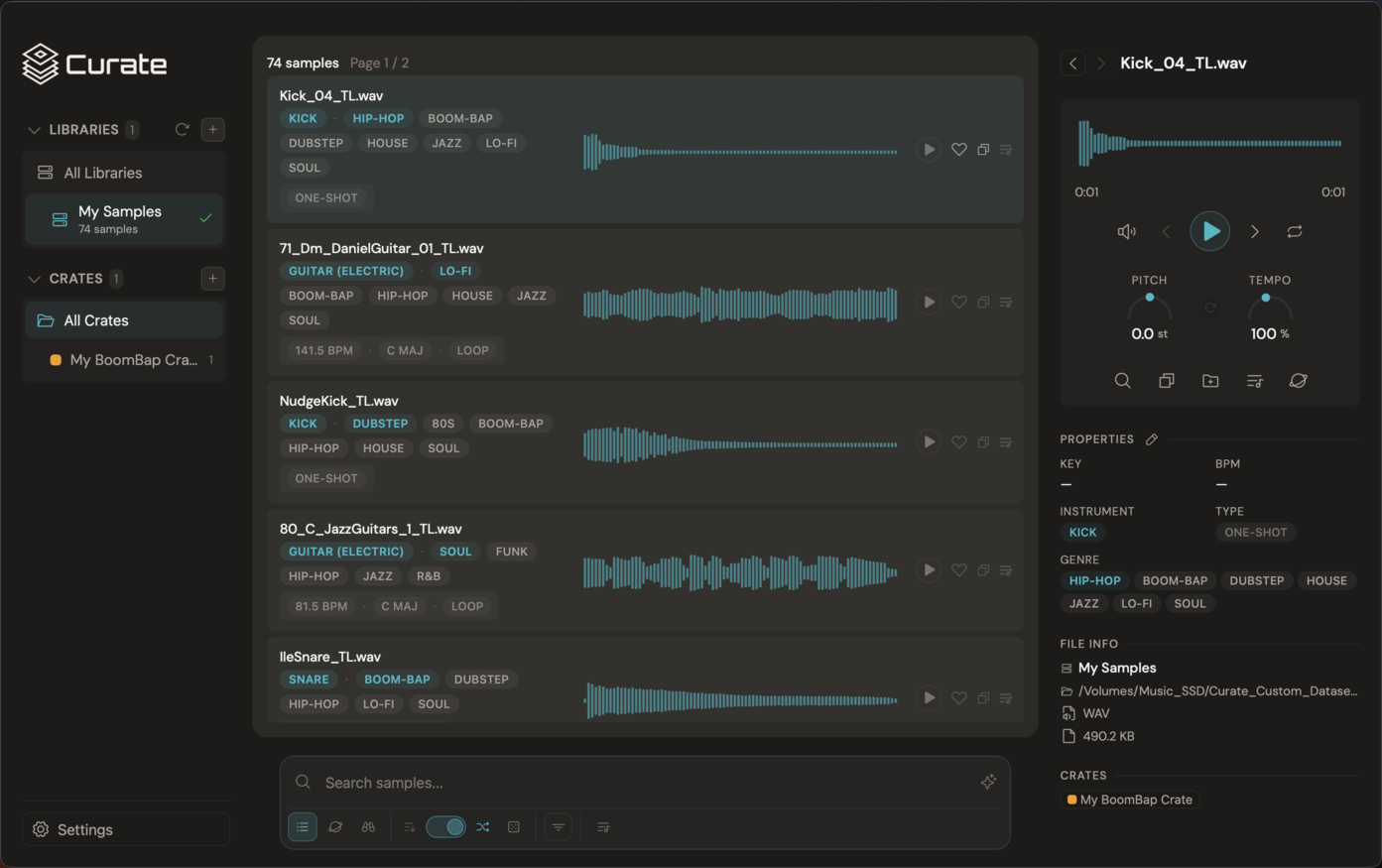 Curate Sample Manager - Dark Mode