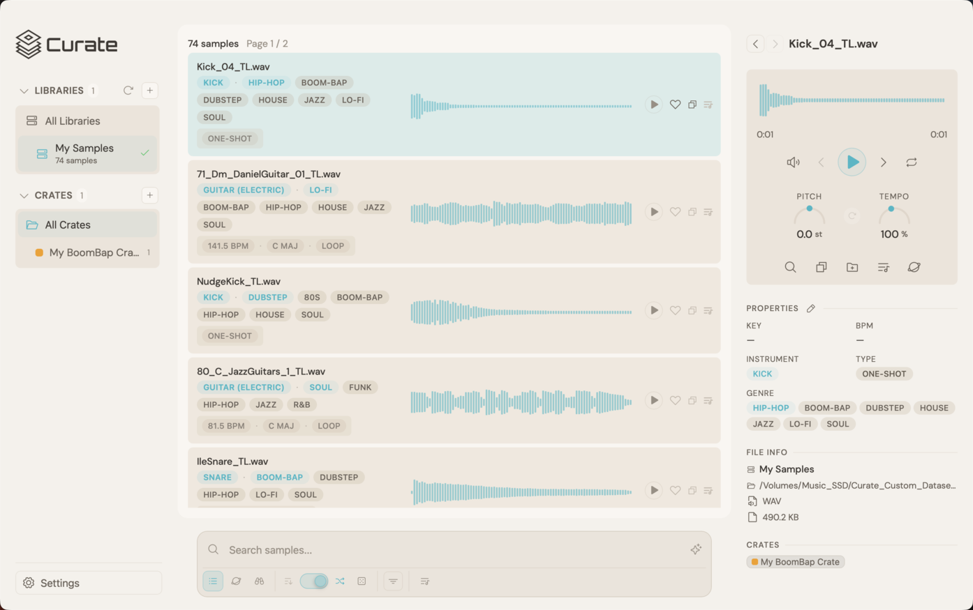 Curate Sample Manager - Light Mode